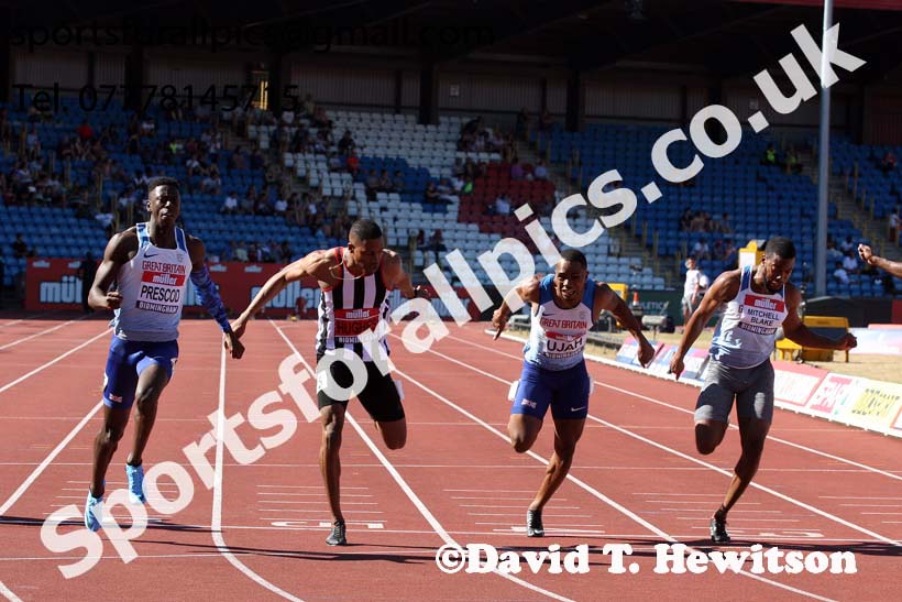 Mens 100 metres, Muller British Championships, Alexander Stadium, Birmingham. Photo: David T. Hewitson/Sports for All Pics